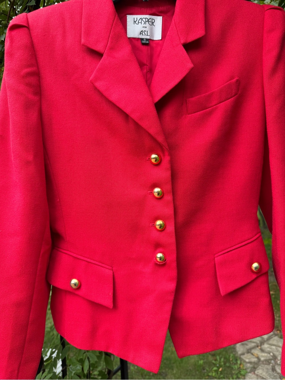 Kasper Bright Red Women's Blazer with Gold Buttons